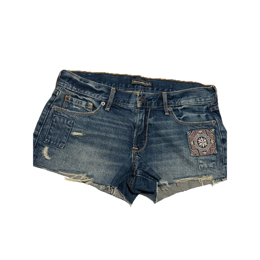 Y2K Abercrombie & Fitch Women's 29 BOHO Patch Distressed Cut Off Shorts 27